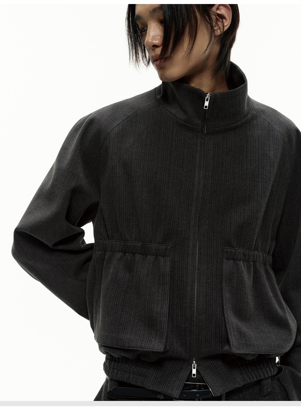 VERTICAL STRIPE WAIST LENGTH JACKET