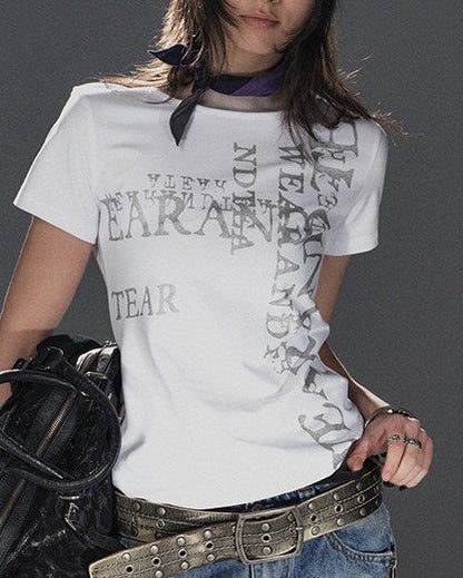 SILVER GLITTER LETTER SLIM TEE
