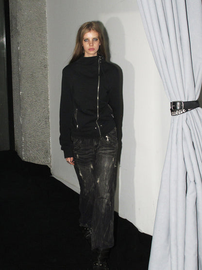 ASYMMETRIC ZIP STAND COLLAR JACKET