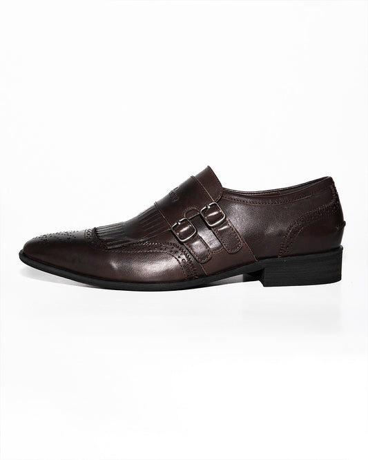 EBONY WAXED CARVED MONK SHOES