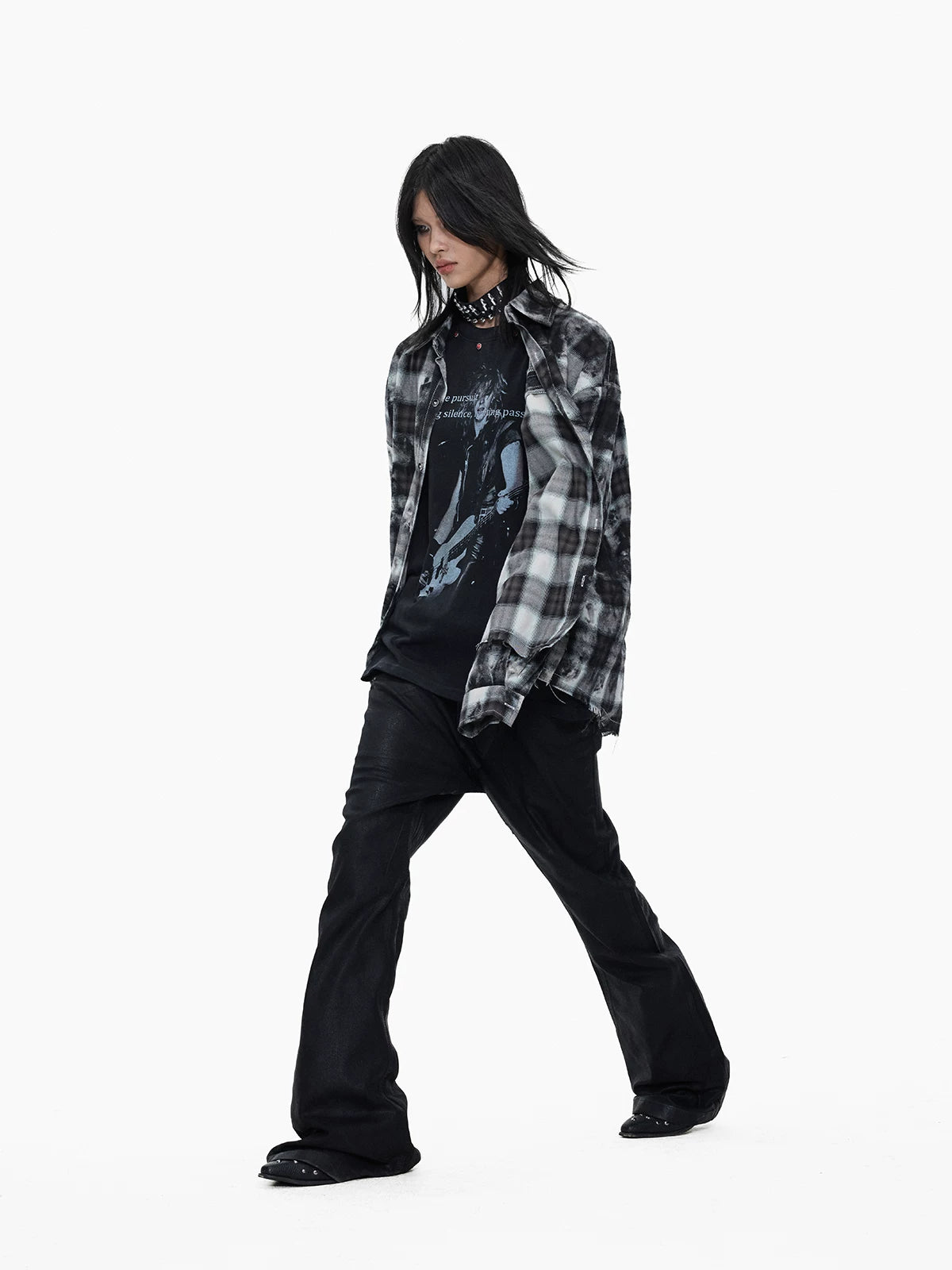 GRUNGE WASHED PLAID DISTRESSED SHIRT