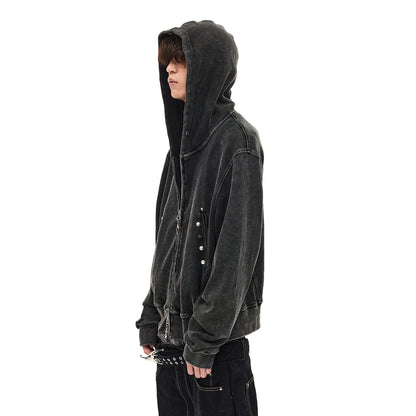 DISTRESSED WAFFLE STUDDED HOODIE