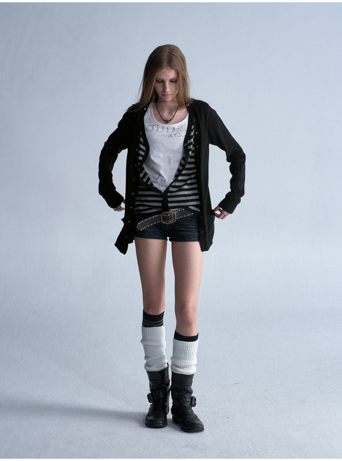 STUDDED STRIPE PUNK KNIT CARDIGAN