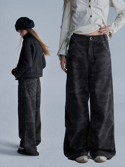 WIDE LEG MULTI POCKET CAMO PANTS