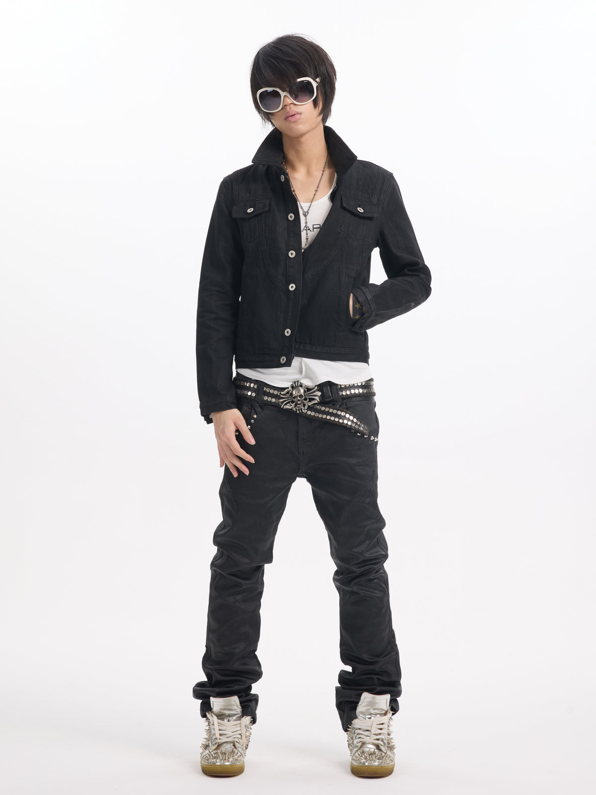 BLACK WAXED CROPPED DENIM JACKET