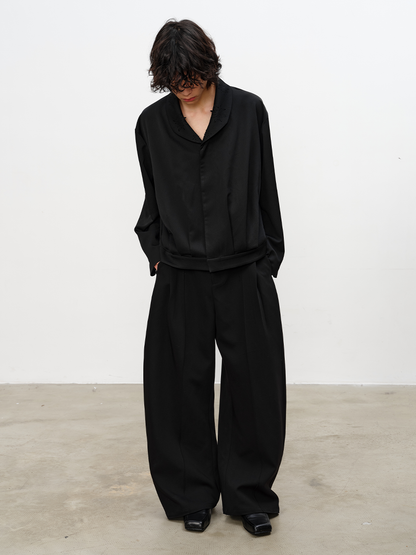 CARVED COLLAR PLEATED BLAZER