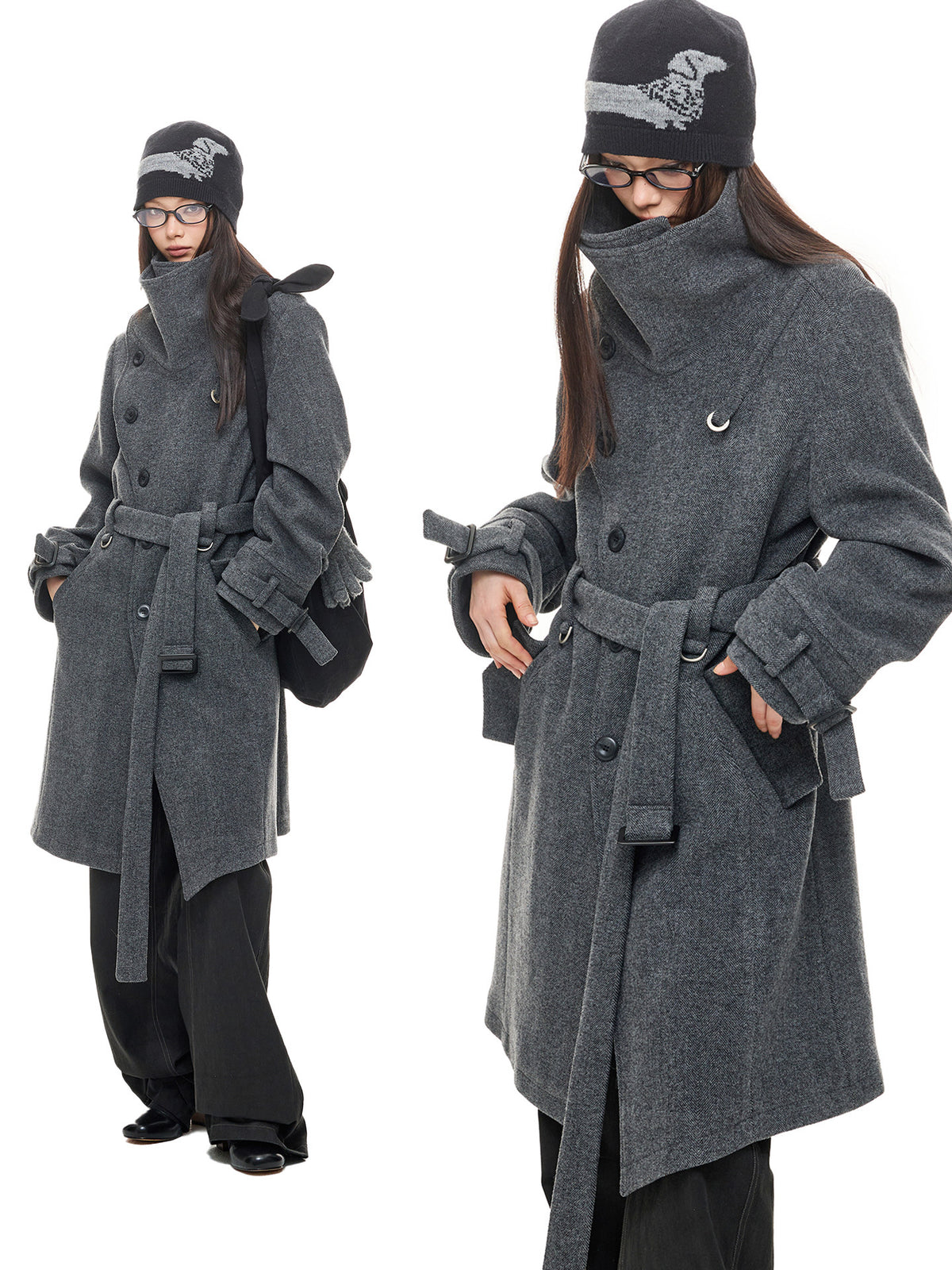 ASH GREY DIAGONAL CLOSURE COAT