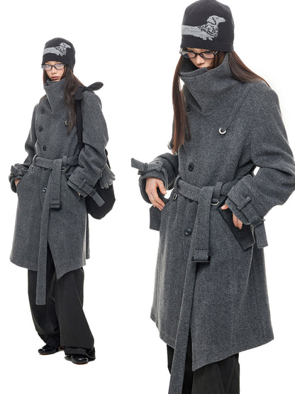 ASH GREY DIAGONAL CLOSURE COAT