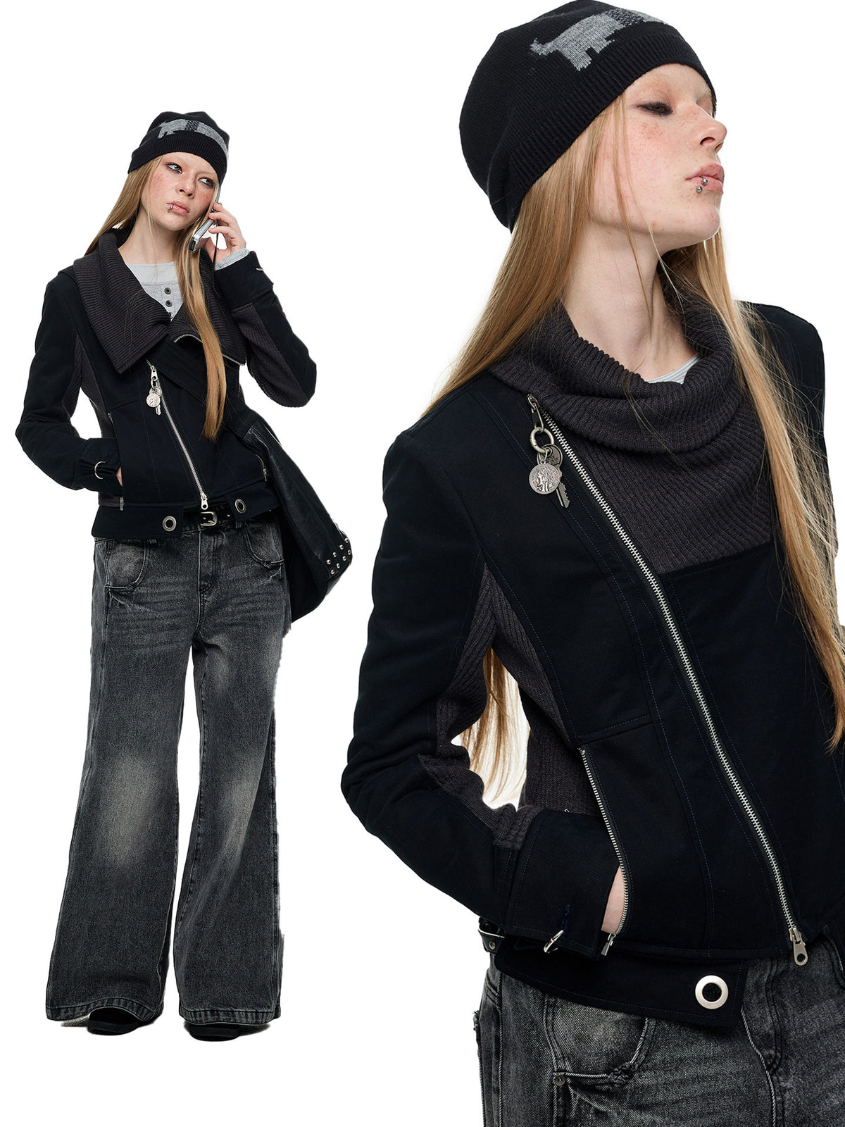 PATCHWORK PILE COLLAR CROPPED JACKET