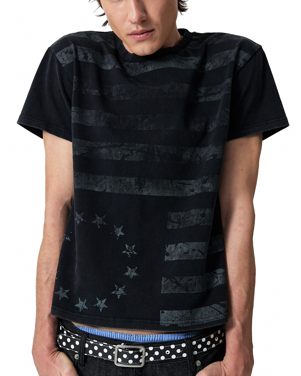 FRAYED STARS STRIPES WASHED TEE
