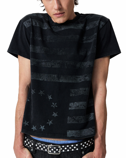 FRAYED STARS STRIPES WASHED TEE