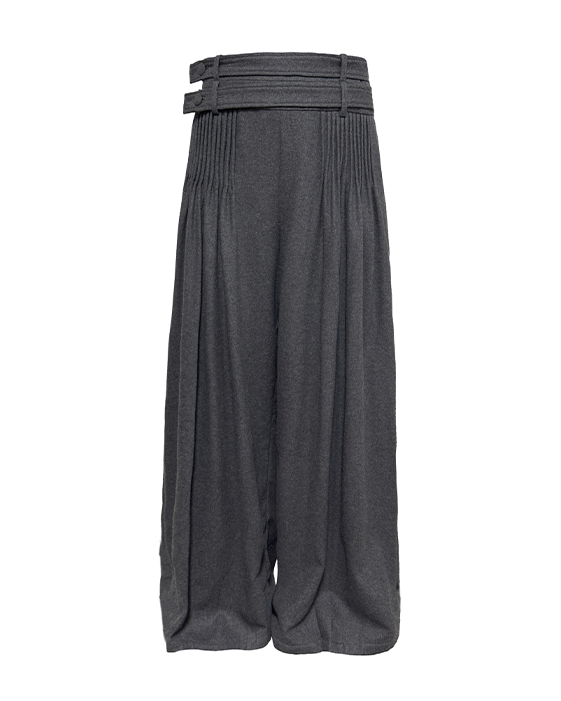 DOUBLE BELT WOOL TOOTHPICK TROUSERS