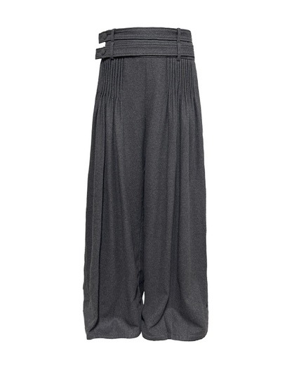 DOUBLE BELT WOOL TOOTHPICK TROUSERS