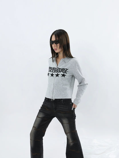 STAR ZIP CROPPED SWEATER