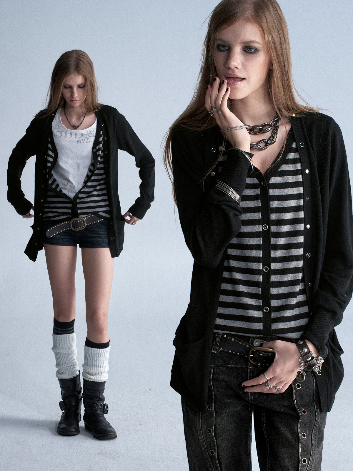 STUDDED STRIPE PUNK KNIT CARDIGAN