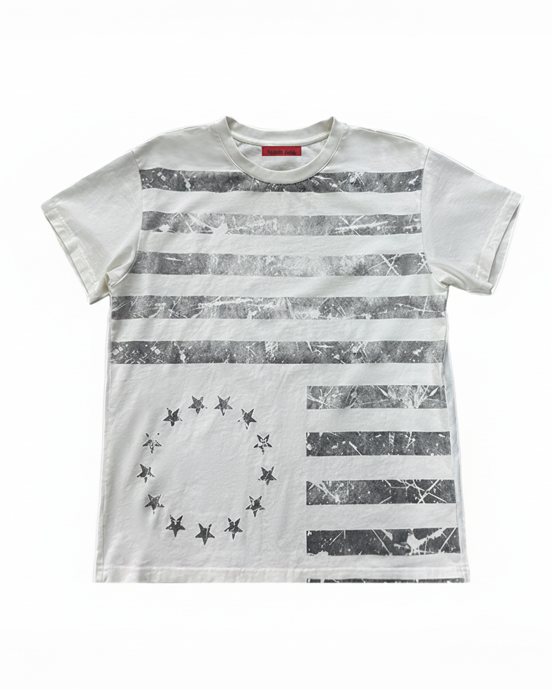 FRAYED STARS STRIPES WASHED TEE
