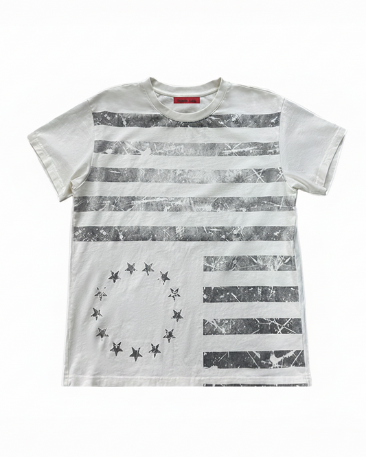 FRAYED STARS STRIPES WASHED TEE