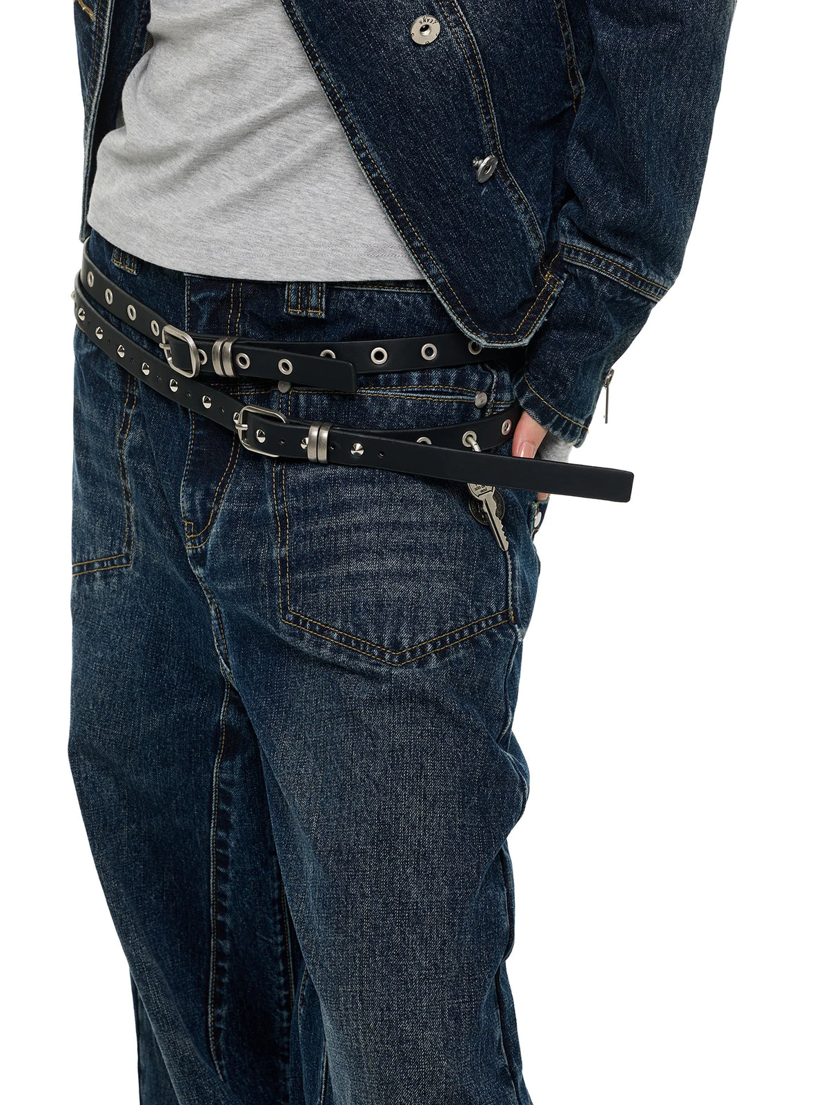 DOUBLE STRIPE STUDDED WAIST BELT