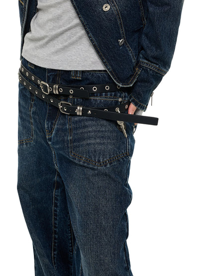 DOUBLE STRIPE STUDDED WAIST BELT