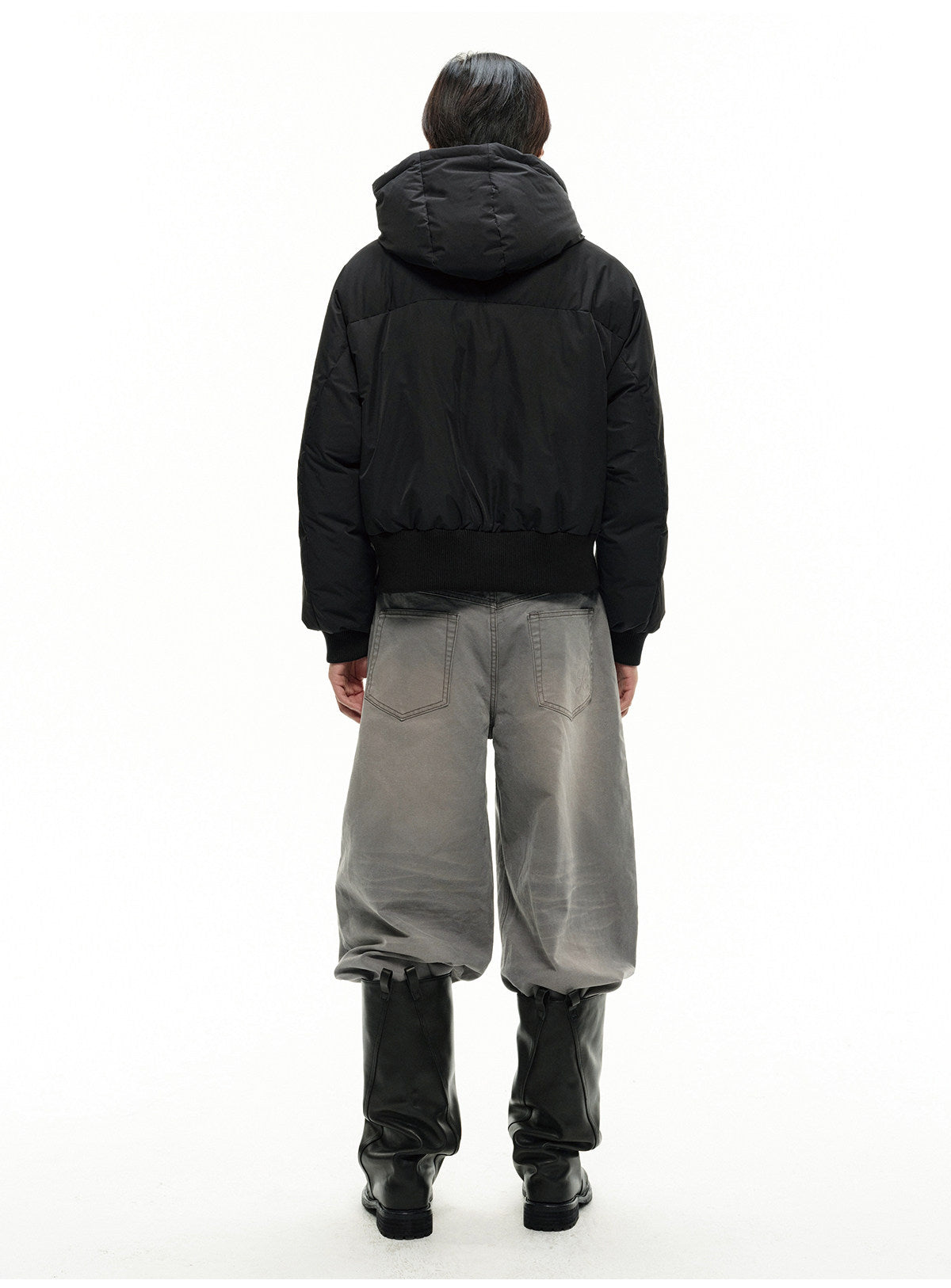 FLEECE GALL FABRIC CROPPED DOWN JACKET