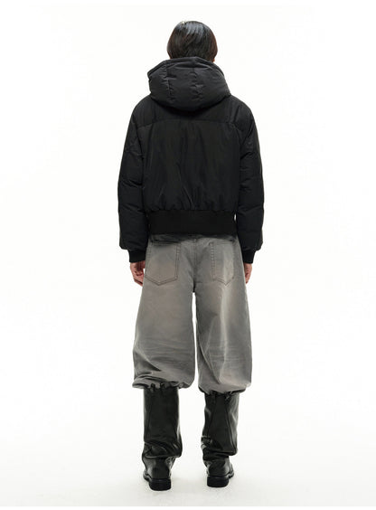 FLEECE GALL FABRIC CROPPED DOWN JACKET