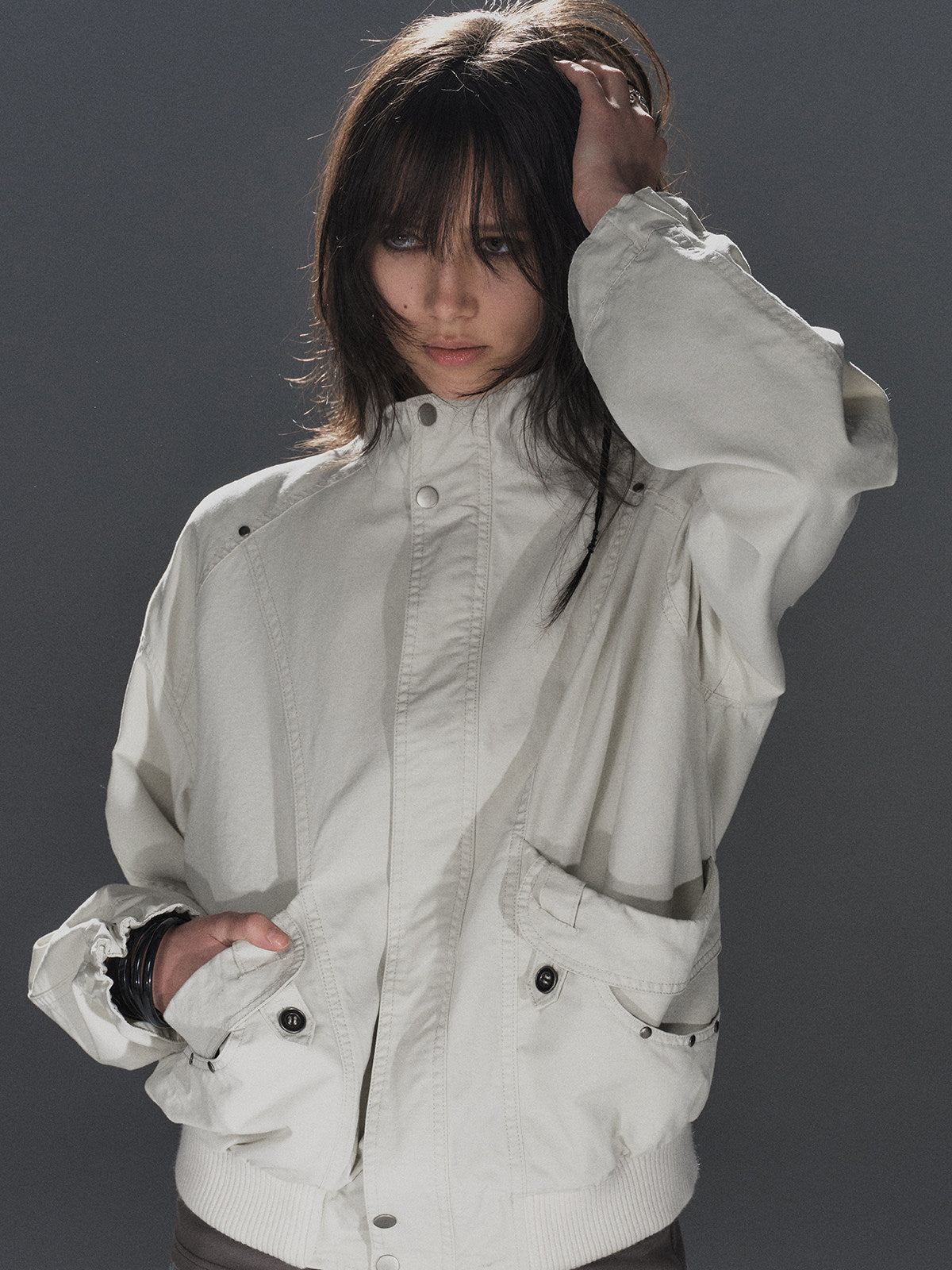WASHED STUDDED SPLIT-PANEL JACKET