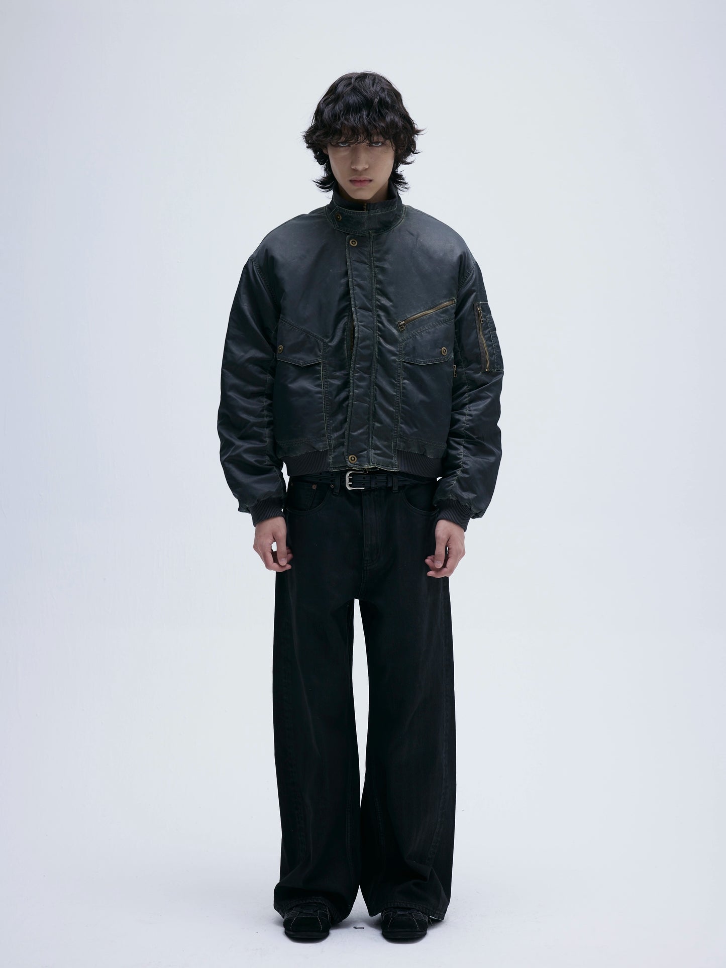 WASH STAND COLLAR BOMBER JACKET