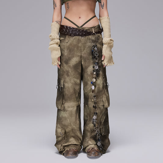 CAMO DETACHABLE ZIPPER WOVEN TROUSERS