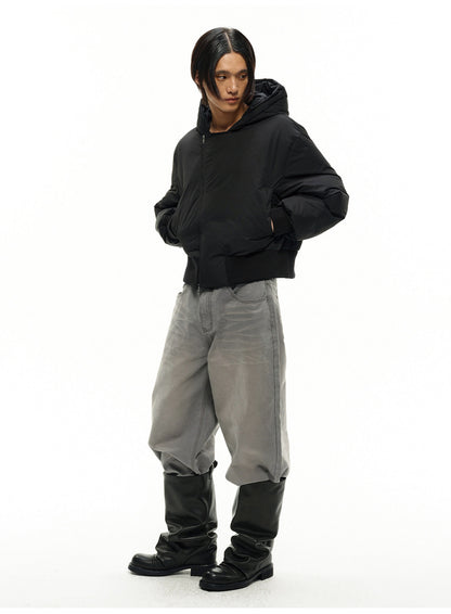 FLEECE GALL FABRIC CROPPED DOWN JACKET