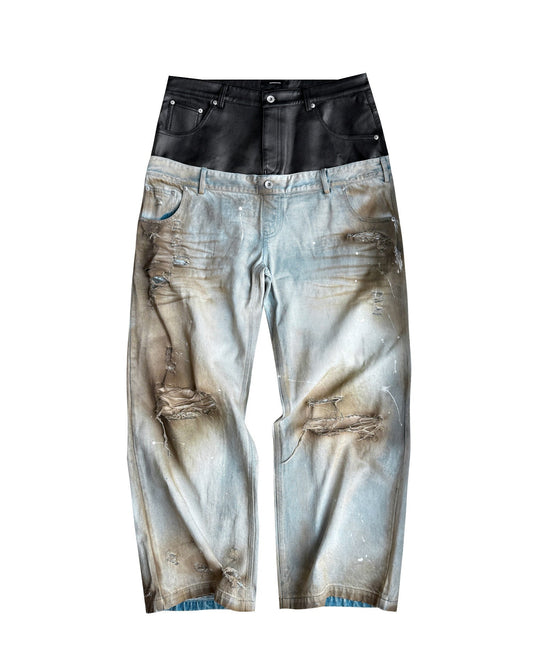 DOUBLE WAIST MONKEY WASH JEANS