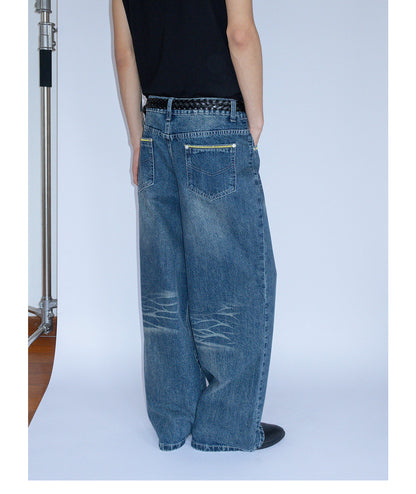 WASHED WIDE LEG SILHOUETTE JEANS