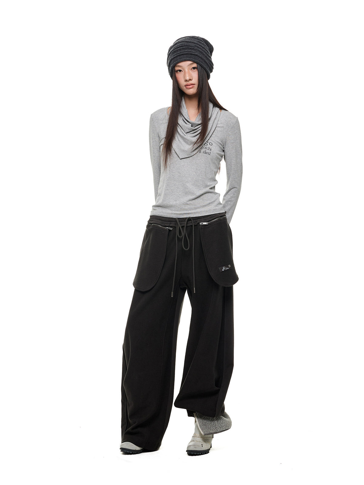 SCARF STACKED U NECK TEE