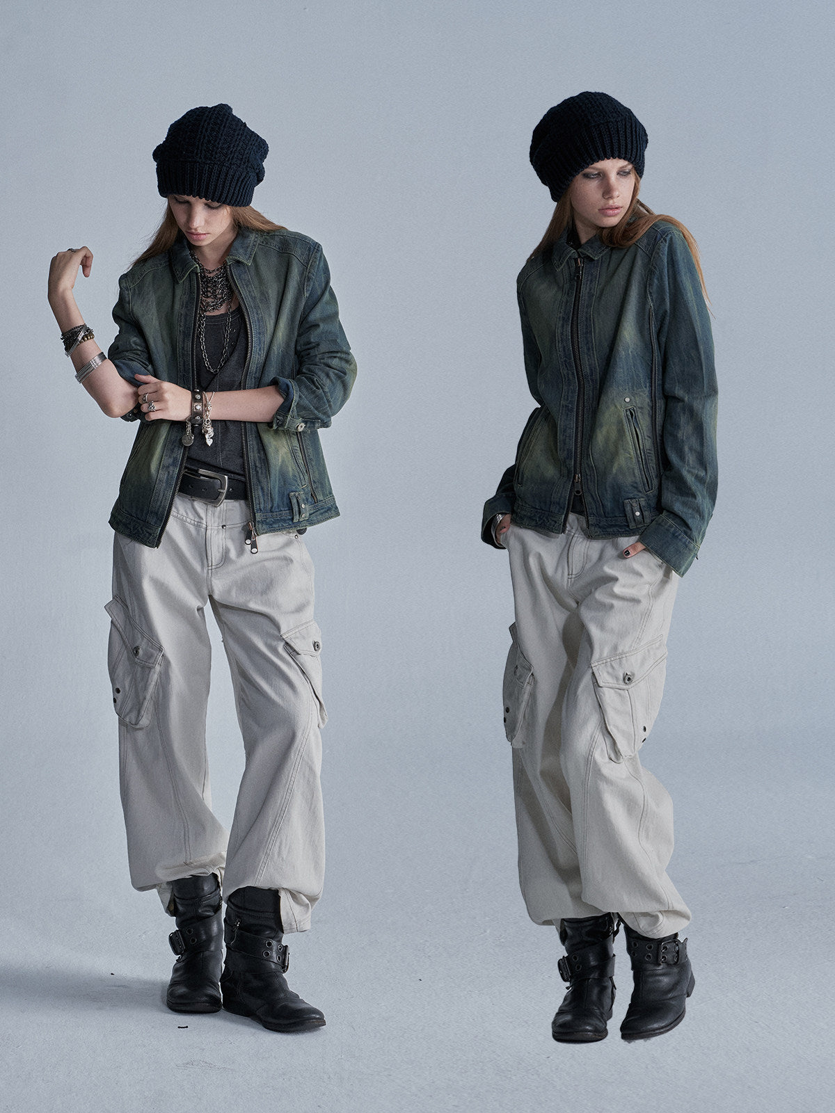 OXIDIZED WASHED STUDDED DENIM JACKET