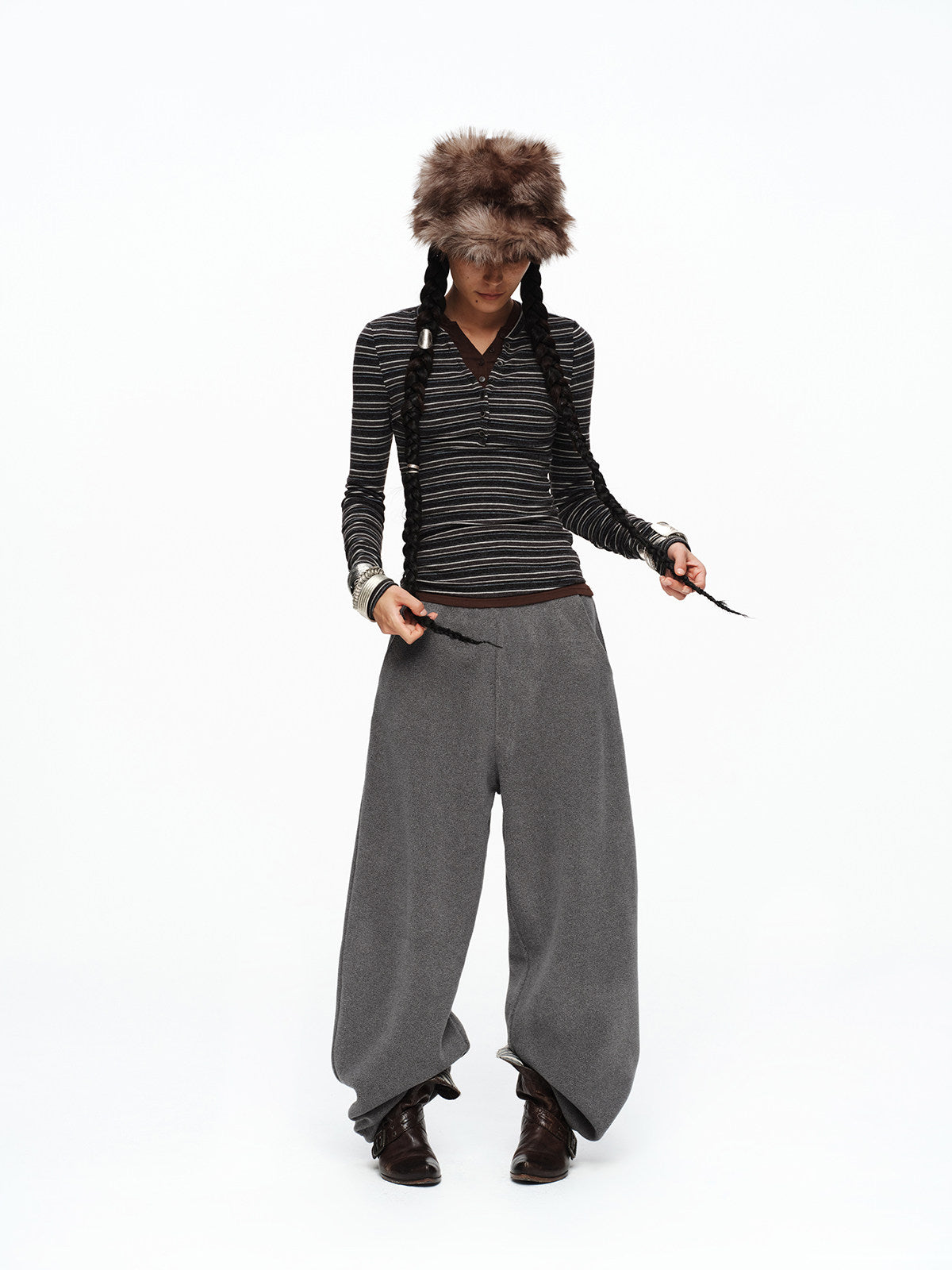 CURVED FLEECE TROUSER PANTS