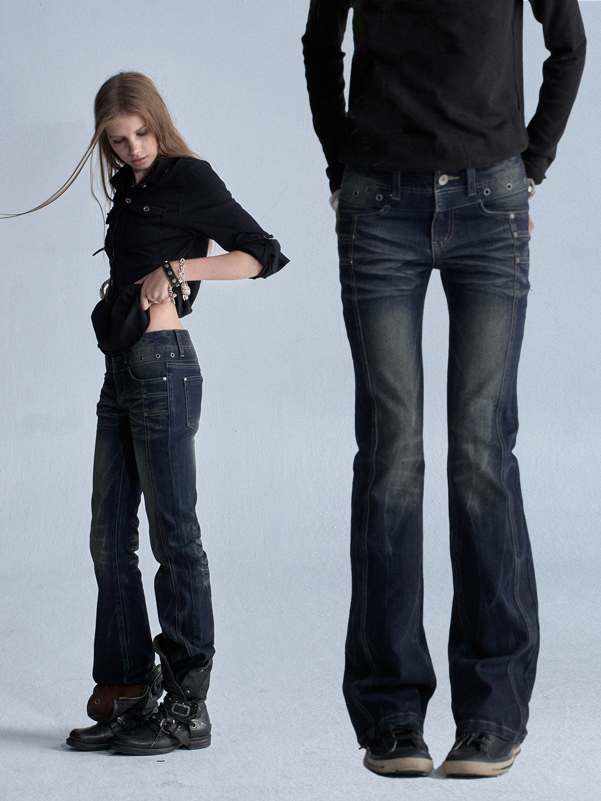 LOW RISE WHISKER FLARE JEANS