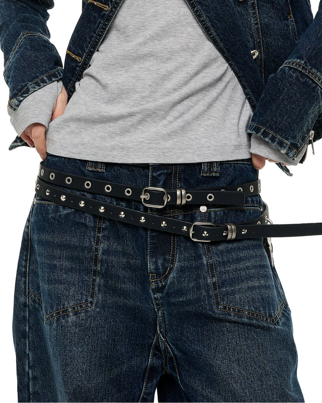 DOUBLE STRIPE STUDDED WAIST BELT