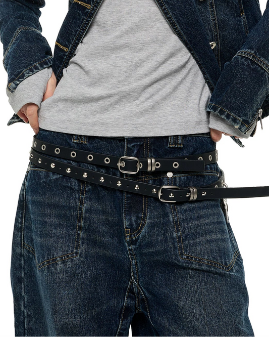 DOUBLE STRIPE STUDDED WAIST BELT
