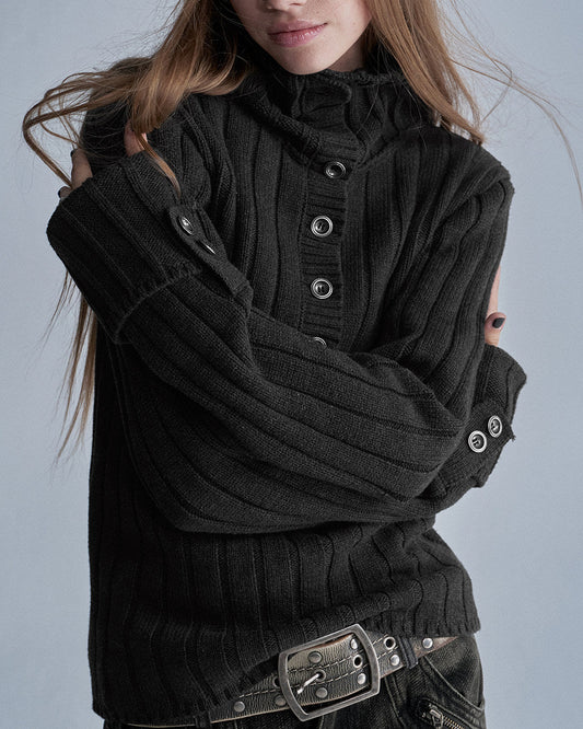RIBBED STACKED HIGH NECK SWEATER