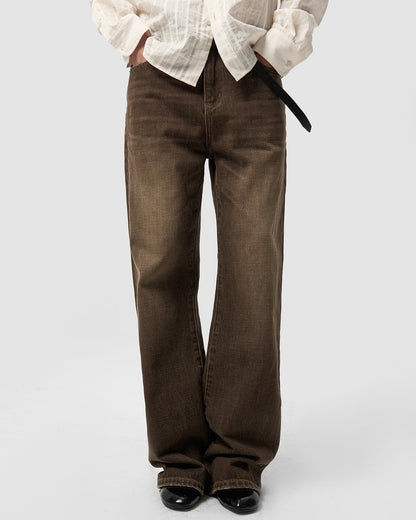 SAND BRONZE LEATHER DENIM PANTS
