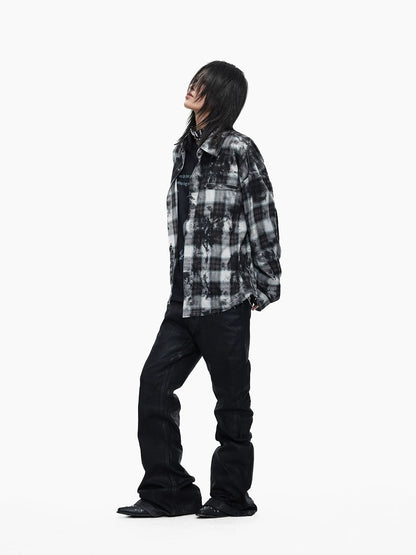 GRUNGE WASHED PLAID DISTRESSED SHIRT