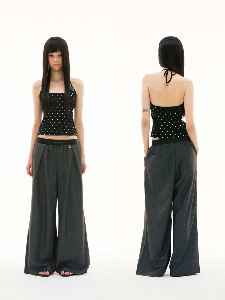 CONTRAST WAIST STRAIGHT TROUSERS