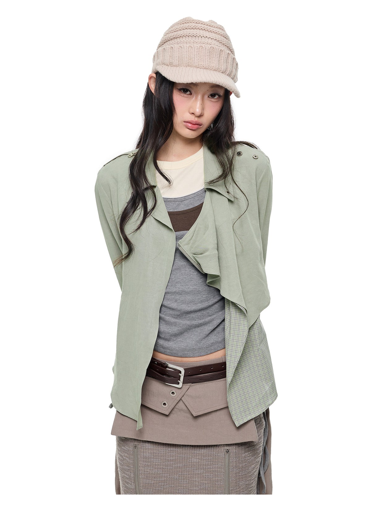 RUSTED PATCHWORK ASYMMETRIC SHIRT