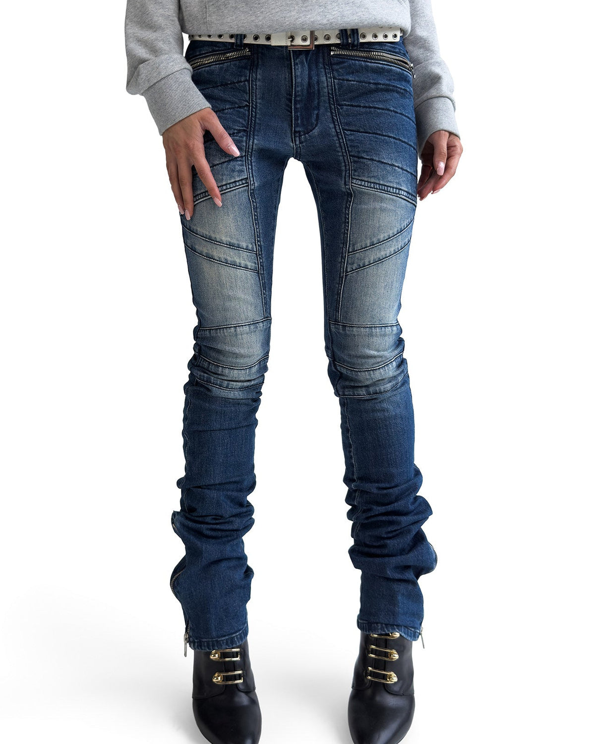 MULTI PANEL ANKLE ZIP JEANS