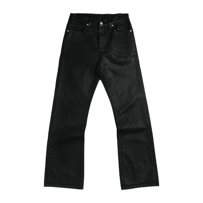 WAX COATED BOOTCUT DENIM JEANS