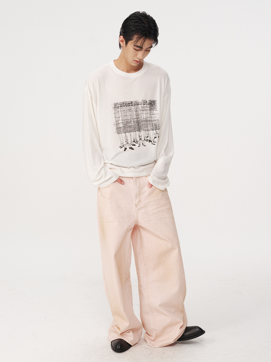 STAINED PINK DENIM PANTS
