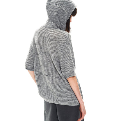 ASH GREY JACQUARD HOODED CARDIGAN