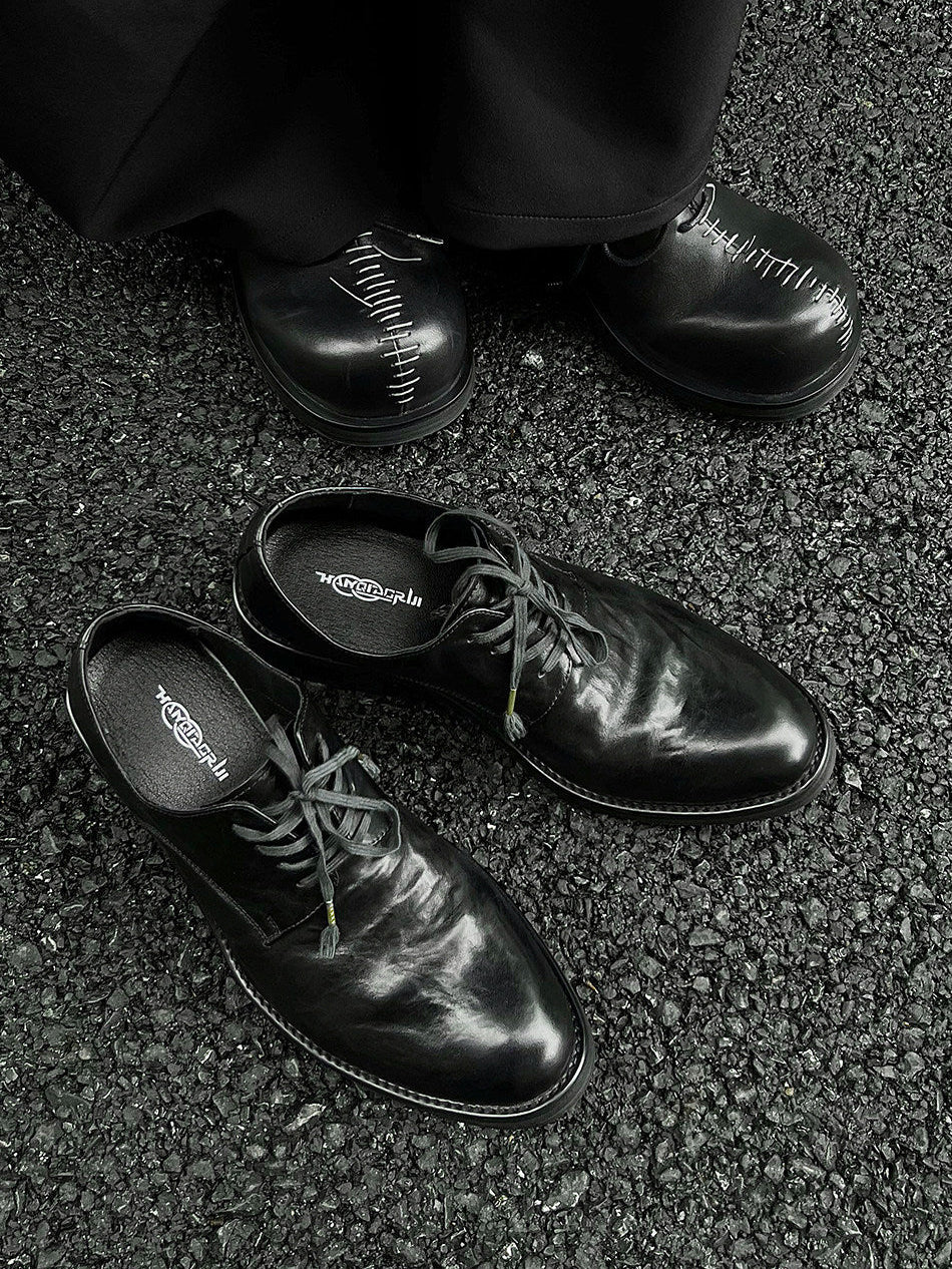 PLEATED LAYERED COWHIDE DERBY SHOES
