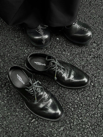 PLEATED LAYERED COWHIDE DERBY SHOES
