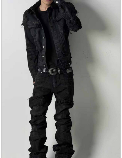 WAXED EROSION DENIM JACKET