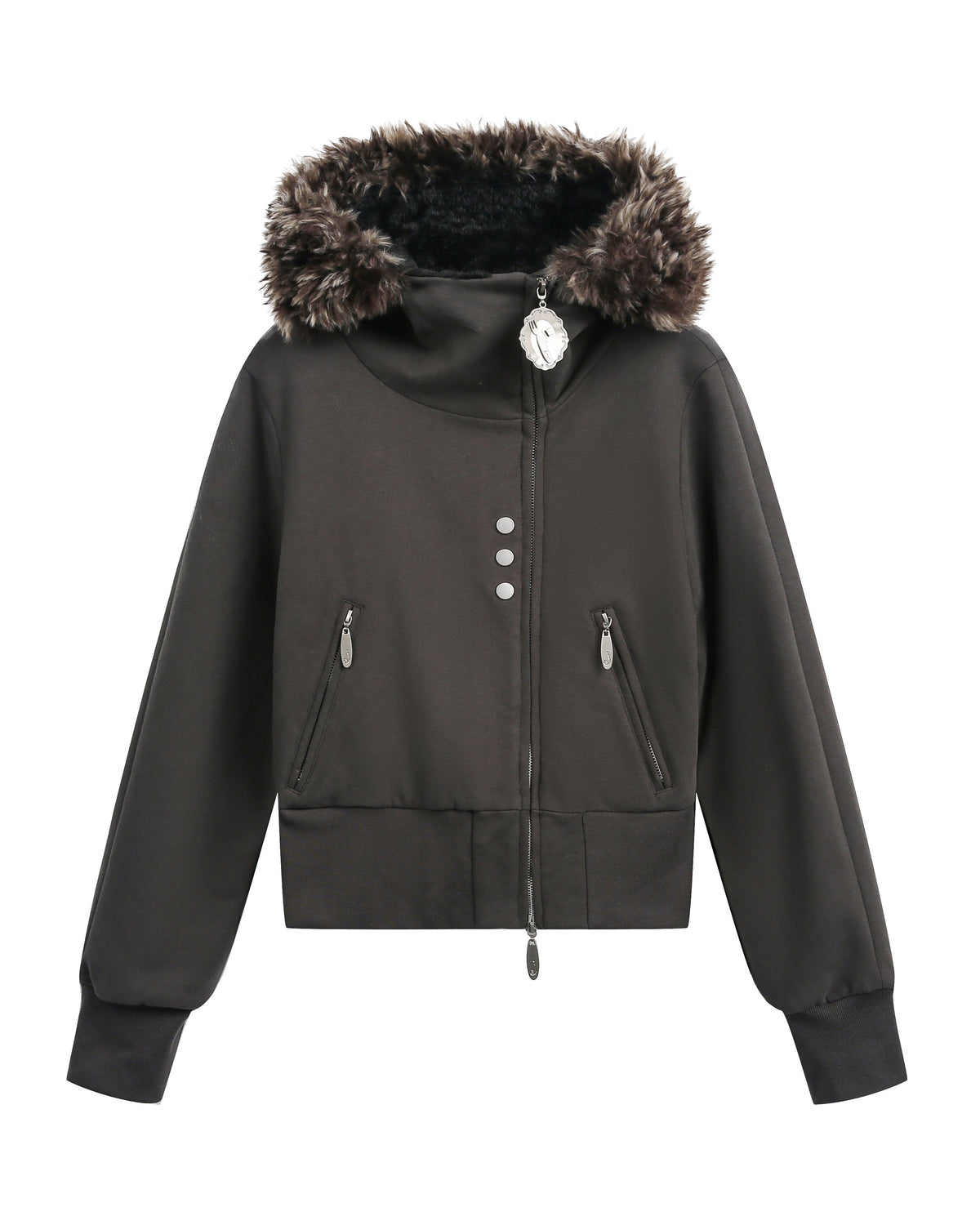 HEAVY FLEECE FUR COLLAR HOODIE